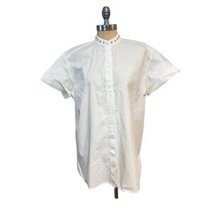 Escada Sport White Poplin Short Sleeve Studded Collar Shirt US Medium 8